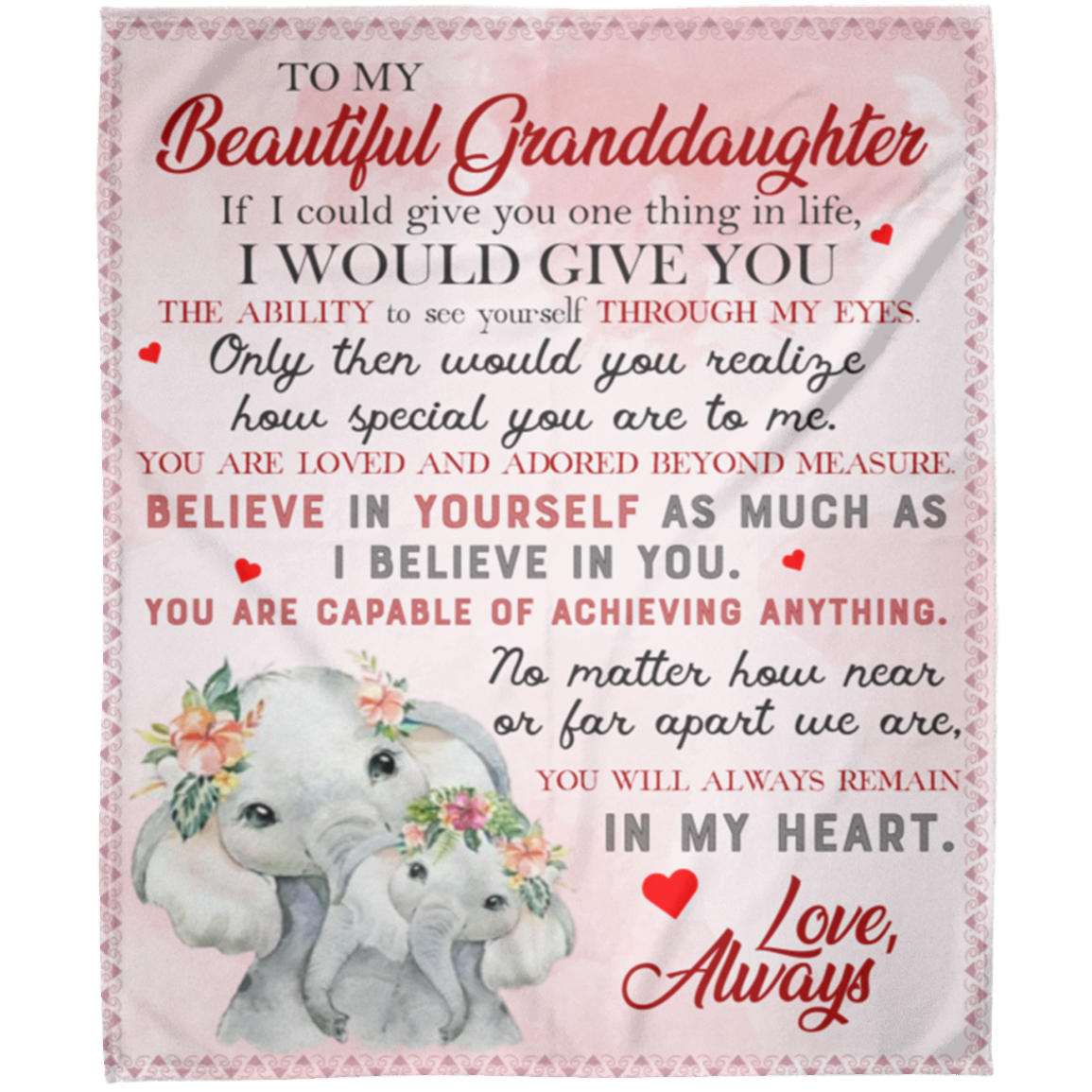 To My Beautiful Granddaughter | Elephant Blanket.