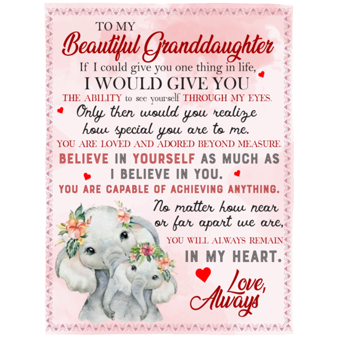 To My Beautiful Granddaughter | Elephant Blanket.